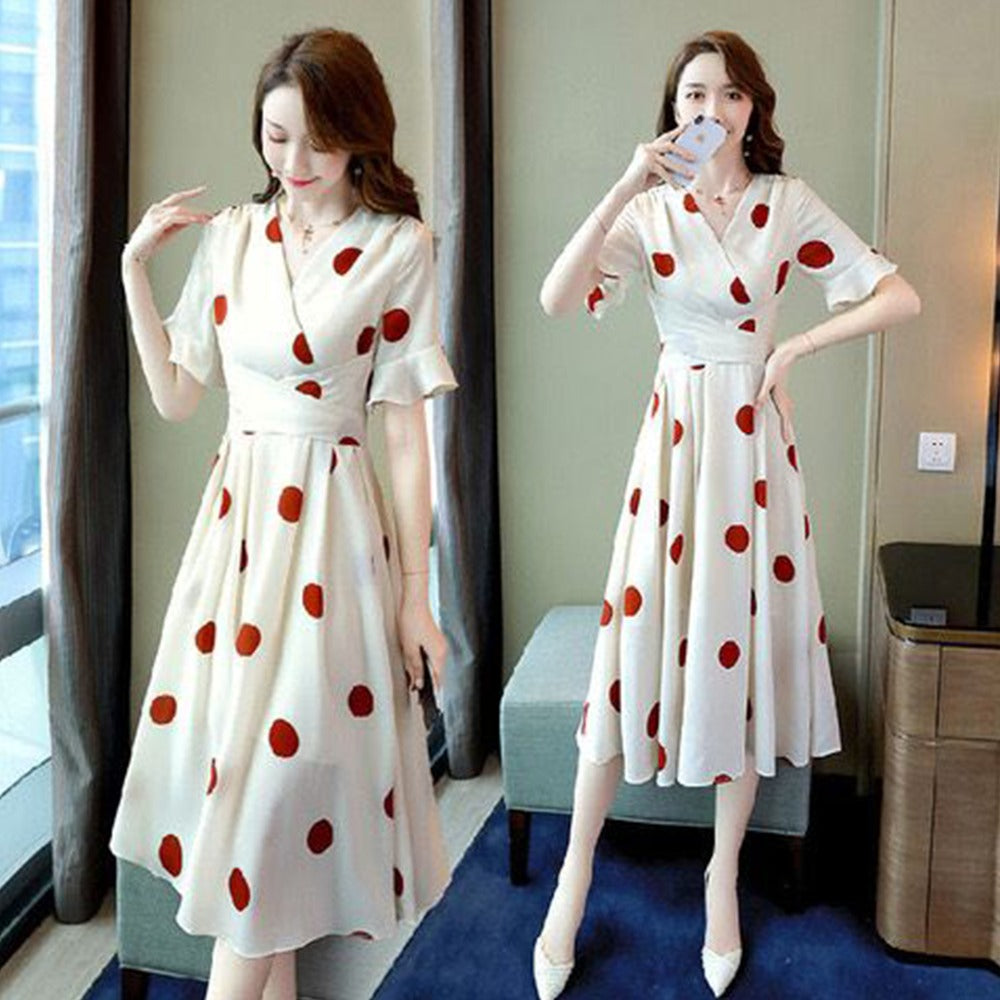 Polka Dot Fashion Short Sleeve Dress for Women
