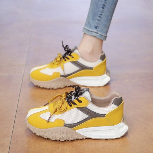 Color Blocked Pattern Lace Up Sneakers for Women