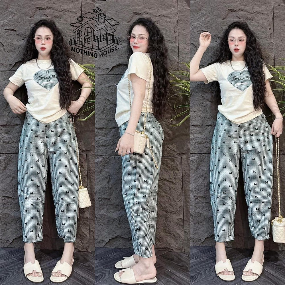 Love Printed Fashion Casual Short Sleeve T-shirt & Pant for Women