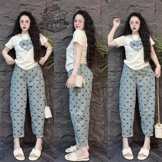 Love Printed Fashion Casual Short Sleeve T-shirt & Pant for Women