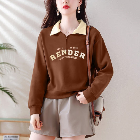 Printed Collar Style Sweatshirt for Ladies