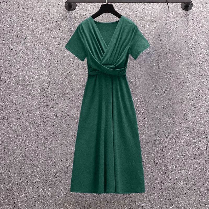 Short Sleeve Korean Spliced Irregular Solid Party Dress for Women