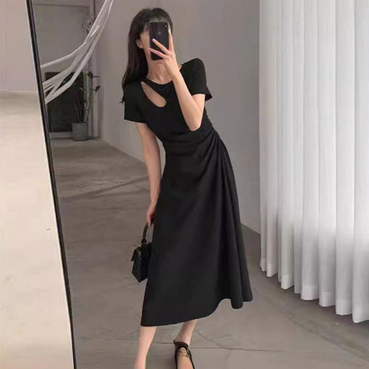 Solid Color Asymmetrical Neck Style Dress for Women