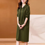 Solid Long Fleece Sweat Hooded Dress for Women