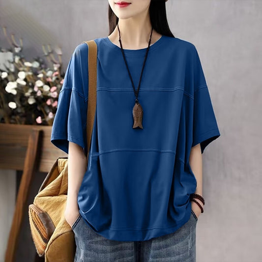 Loose Fit Fashion Round Neck T-shirt for Ladies