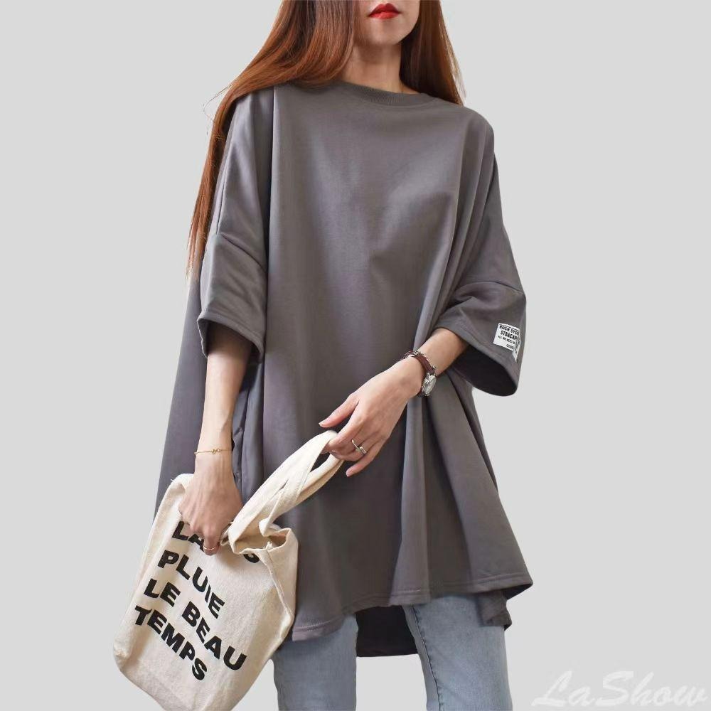 Round Neck Oversized Fashion Solid T-shirt for Women