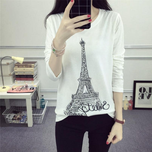 Eiffel Tower Printed Fashion Pullover T-shirt for Women