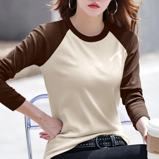 Round Neck Casual Long Sleeved T-shirt for Women
