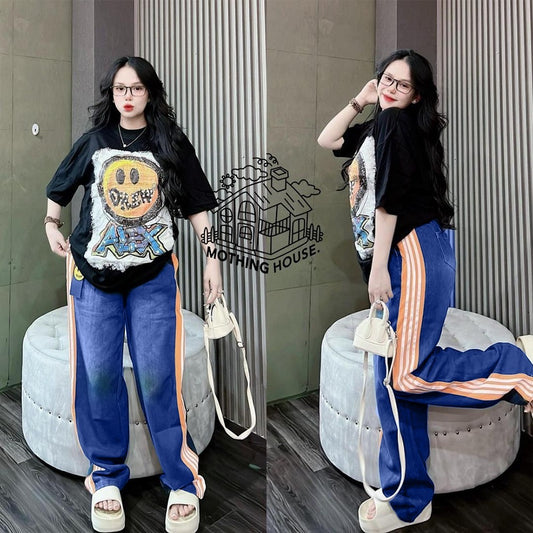 Printed Fashion T-shirt & Long Wide Leg Pants for Women