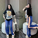 Printed Fashion T-shirt & Long Wide Leg Pants for Women