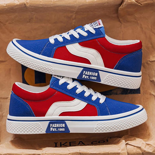 Dual Color Pattern Canvas Lace Up Casual Shoes for Men