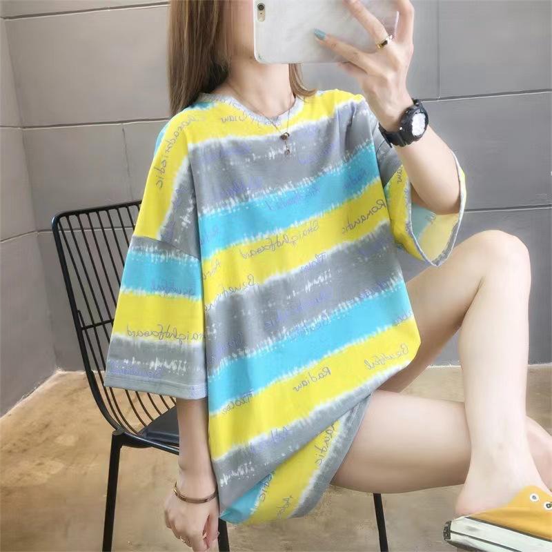 Striped Pattern Casual Oversized T-shirt for Women