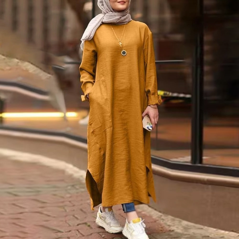 Long Sleeve Ethnic Solid Fashion Abaya for Ladies