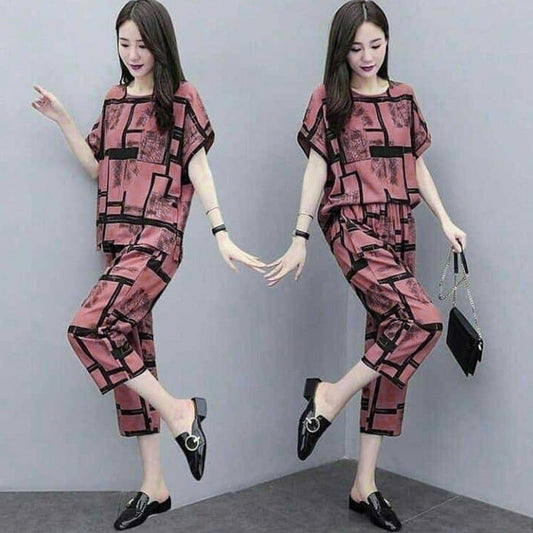 Polyester Printed Fashion Street Wear Top And Striped Pant for Women