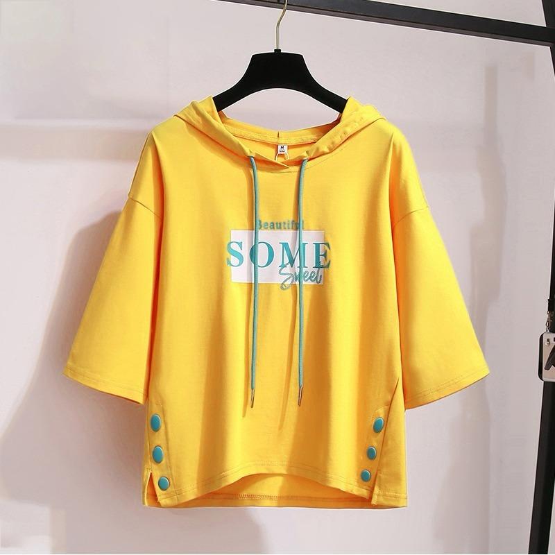 Graphics Printed Short Sleeve Hooded Sweatshirt for Women