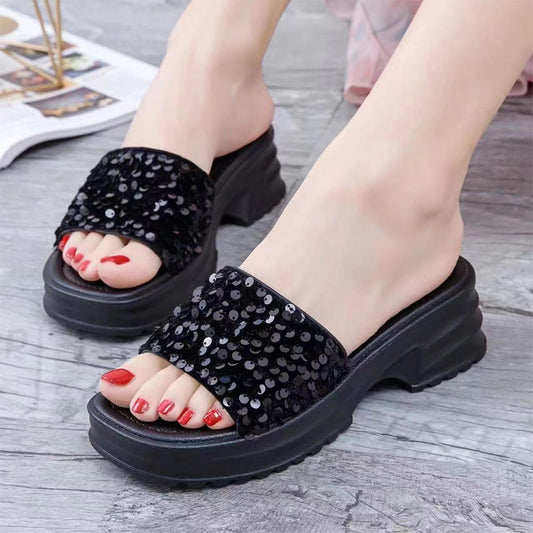 Soft Cushion Glitter Wedge Sandals for Women