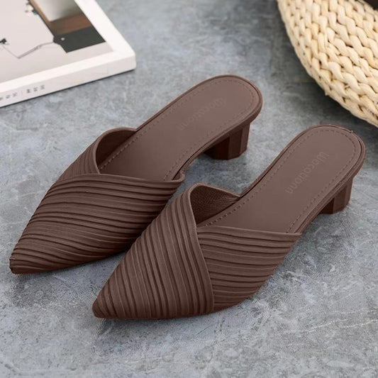 Pointed Toe Style Mid Heel Solid Sandals for Women