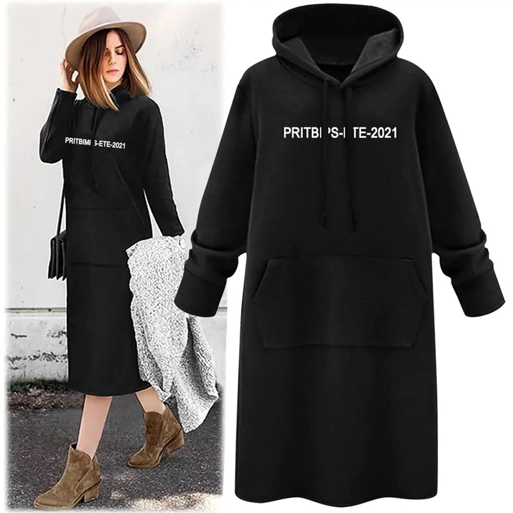Solid Text Printed Full Sleeve Long Hooded Sweatshirt for Women