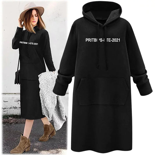 Solid Text Printed Full Sleeve Long Hooded Sweatshirt for Women