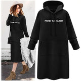 Solid Text Printed Full Sleeve Long Hooded Sweatshirt for Women