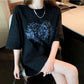 Graphics Printed Round Collar Short Sleeve T- Shirt for Women