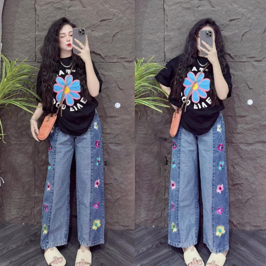 Printed Fashion T-shirt & Wide Leg Pant for Women