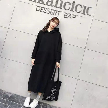Solid Long Fleece Sweatshirt Pullover Loose Hoodie for Ladies