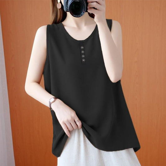 Crew Neck Fashion Solid Casual Sleeveless Top for Women