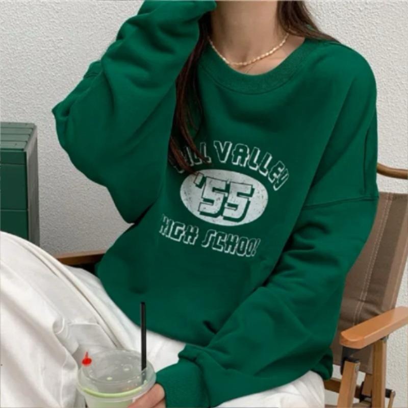 Text Printed Style Oversized Pullover for Women