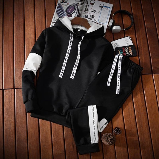 Latest Fashion Hooded Sweatshirt and Sweatpants Two Piece Set Loose Top for Men