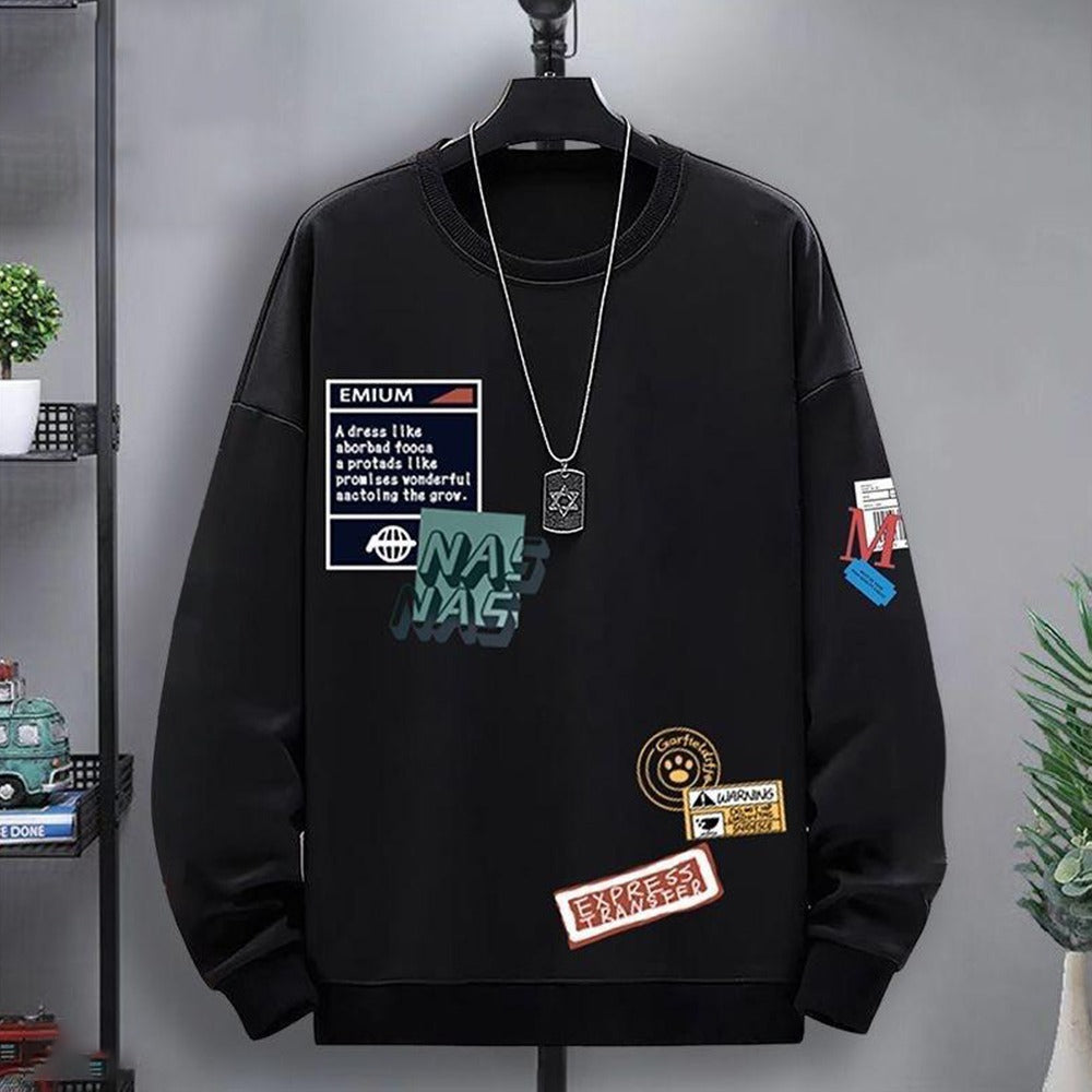 Full Text Graphics Printed Pullover for Men