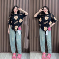 Cartoon Graphics Printed Fashion Short Sleeve T-shirt for Women