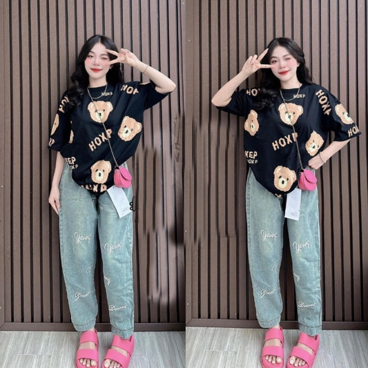 Cartoon Graphics Printed Fashion Short Sleeve T-shirt for Women