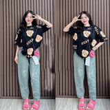 Cartoon Graphics Printed Fashion Short Sleeve T-shirt for Women