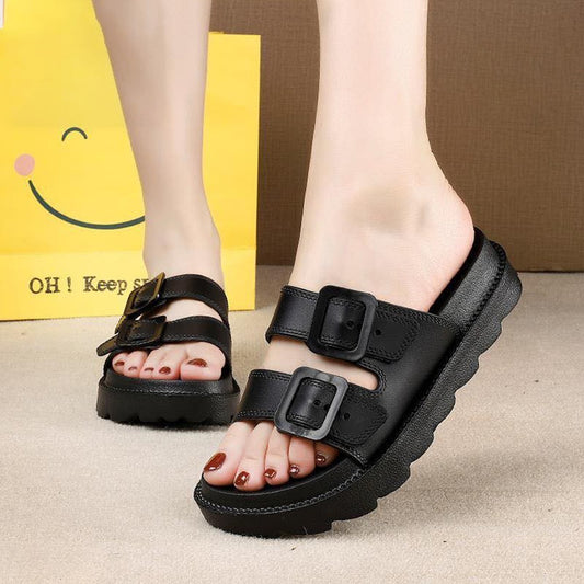 Solid Buckle Style Slider Sandals for Women