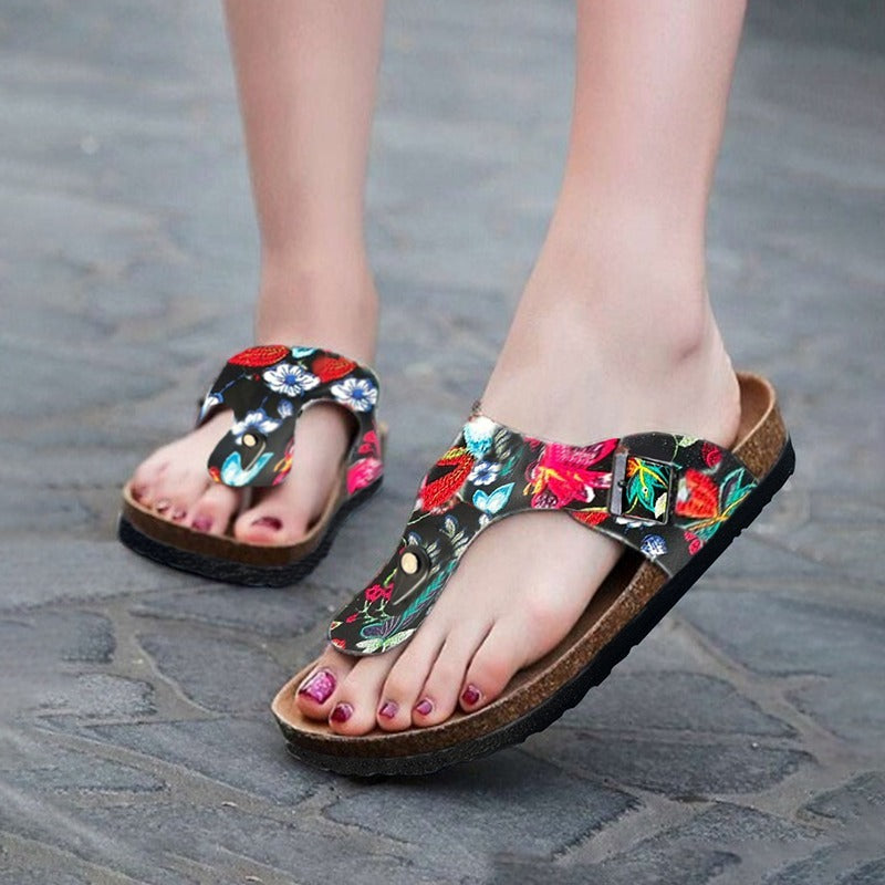 Floral Printed T-Strap Fashion Sandals for Women