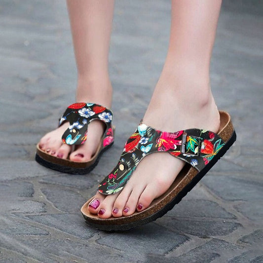 Floral Printed T-Strap Fashion Sandals for Women