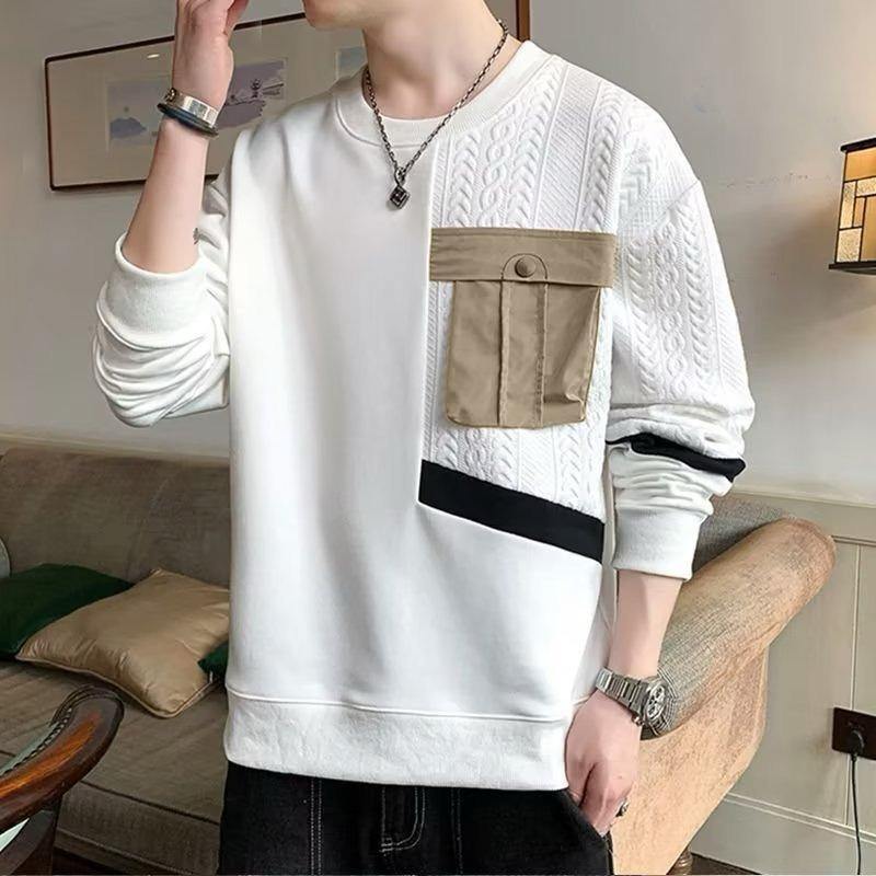 Patchwork Pocket Design Long Sleeve Pullover for Men