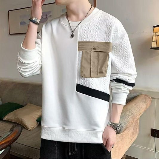 Patchwork Pocket Design Long Sleeve Pullover for Men