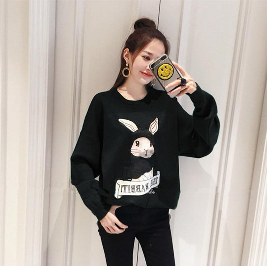 Rabbit Printed Fashion Long Sleeve Pullovers for Women