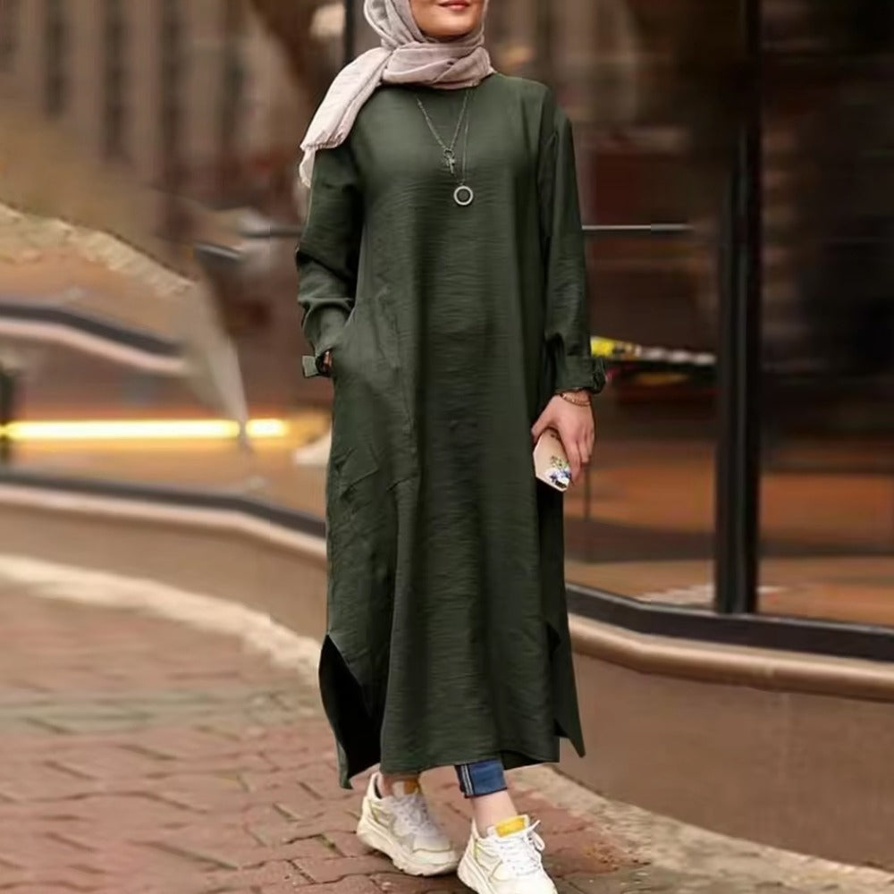 Long Sleeve Ethnic Solid Fashion Abaya for Ladies