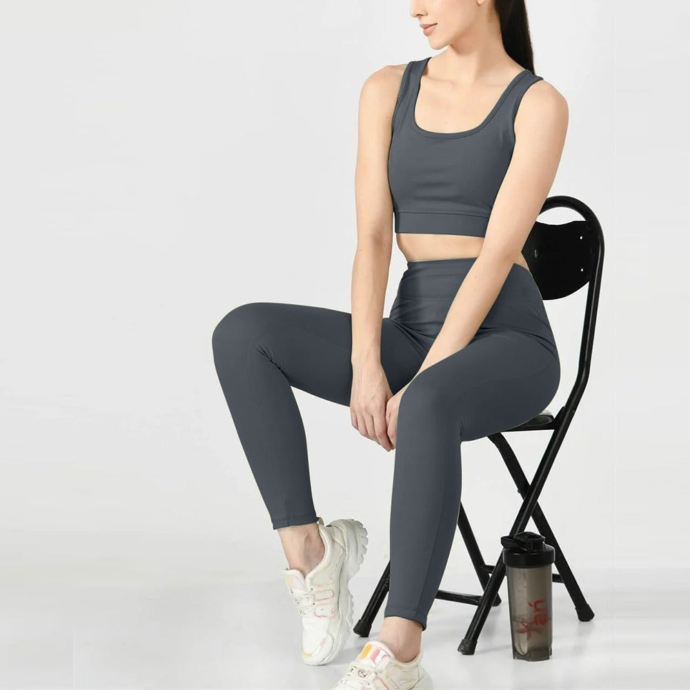 Solid Color Long Line Sports Bra & Pant for Women