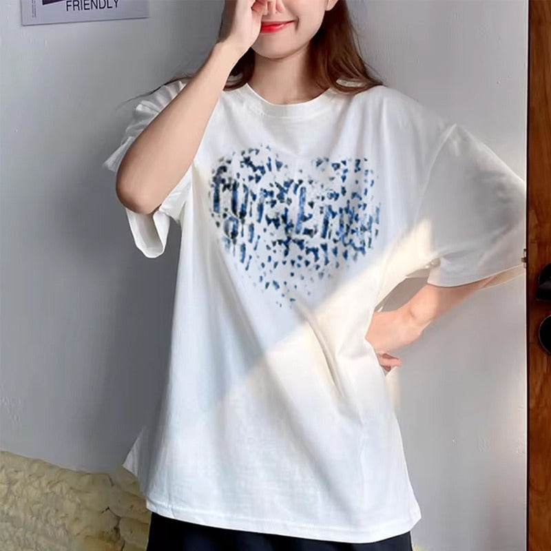 Graphics Printed Round Collar Short Sleeve T- Shirt for Women
