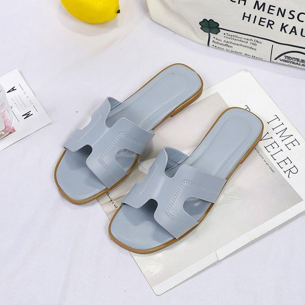 Square H-Shape Solid Fashion Open Toe Sandals for Women