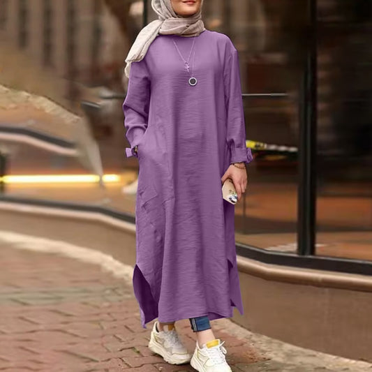 Long Sleeve Ethnic Solid Fashion Abaya for Ladies