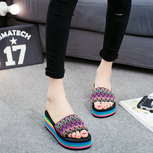 Beach Platform Flat Slip On Sandals for Women