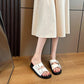 Double Band Solid Fashion Artificial Leather Sandals for Women