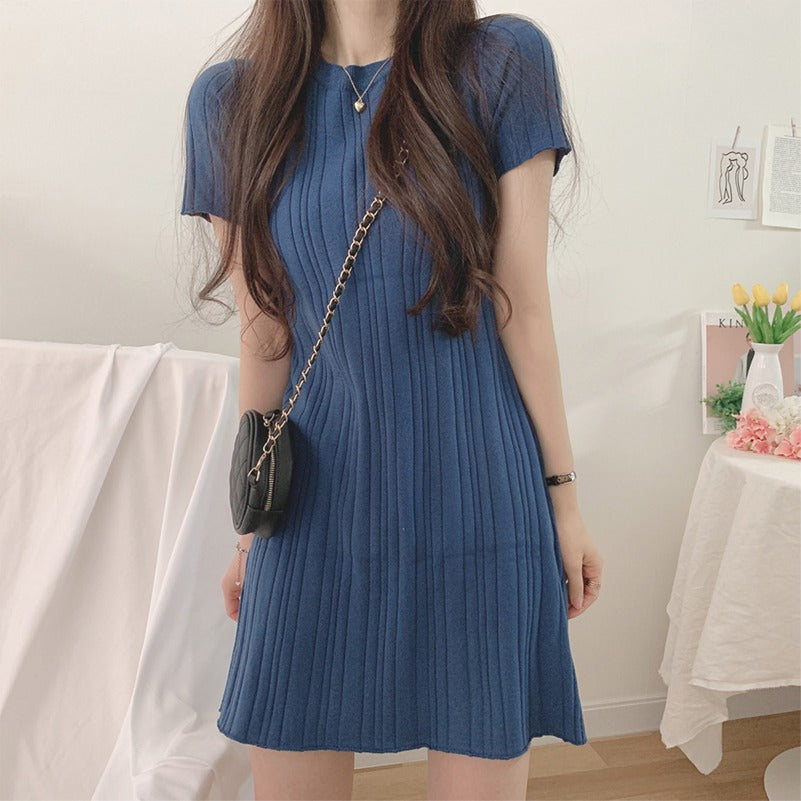 Body Fit Solid Color Fashion Midi Knit Dress for Women