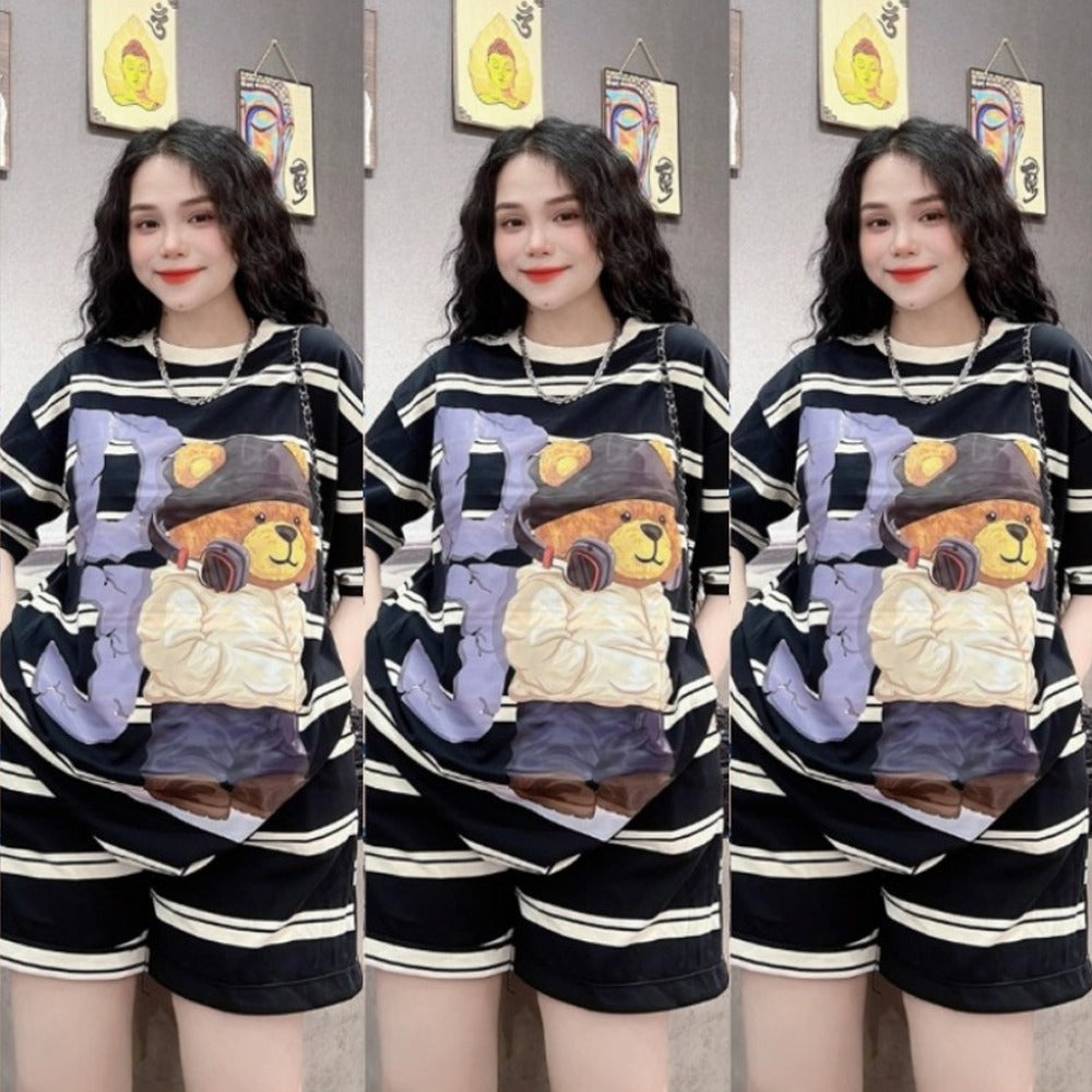 Printed Fashion Short Sleeve T-shirt & Shorts for Women