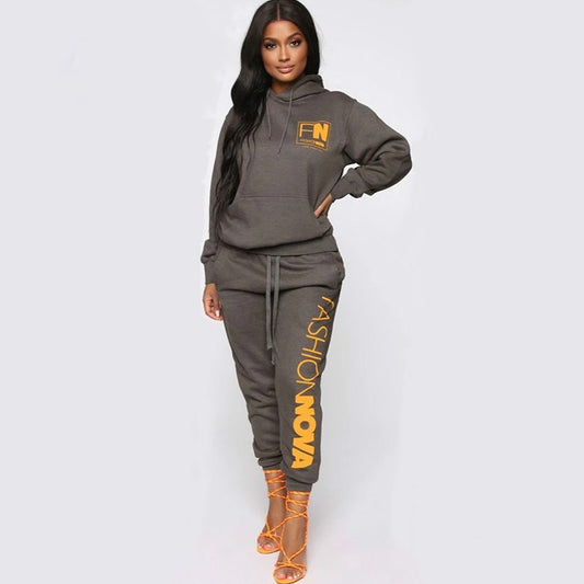 Text Printed Trendy Hooded Sweatshirt & Pants for Women